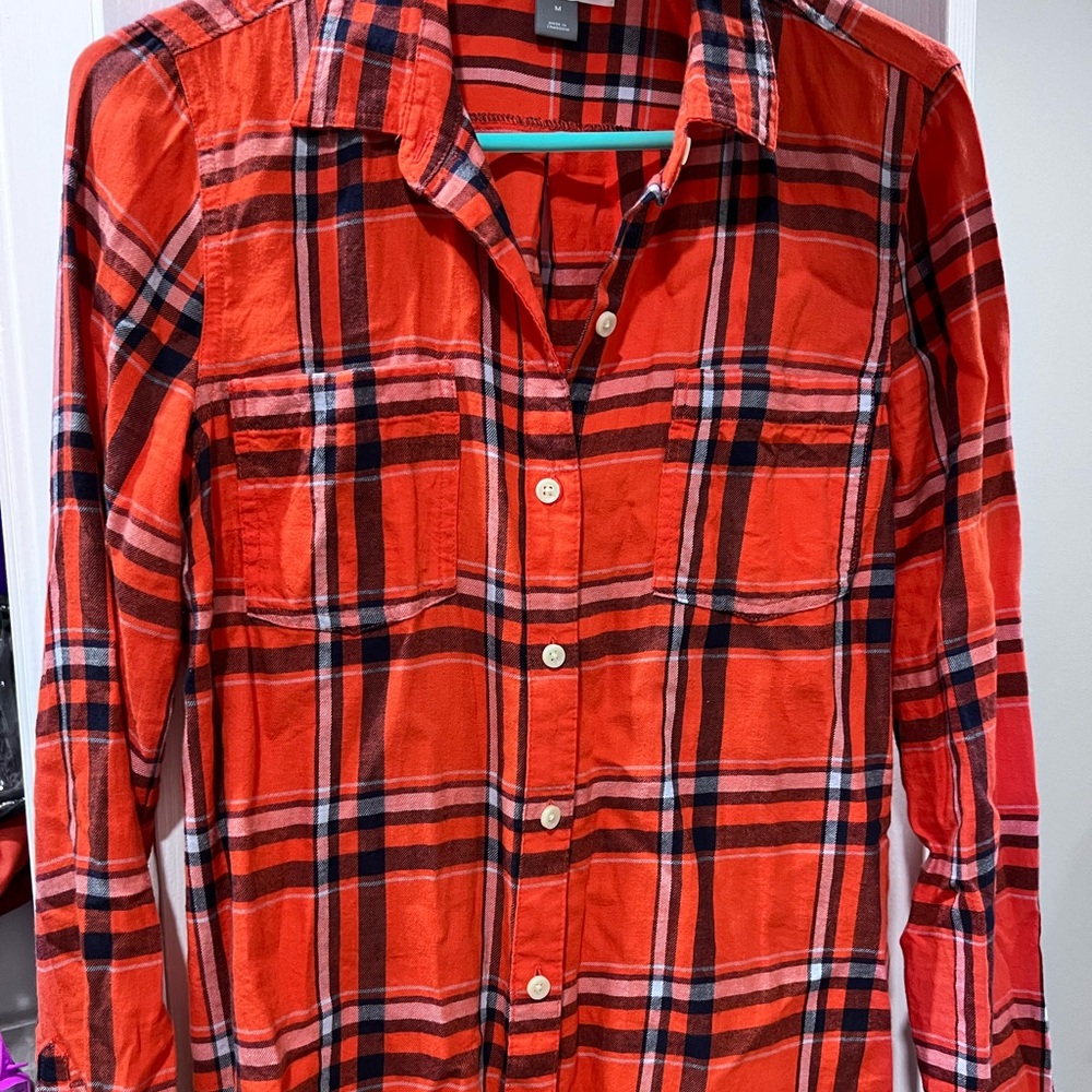 Old Navy, orange plaid button down